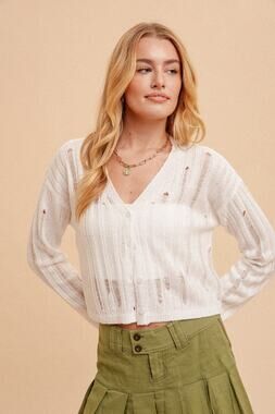 V-neck Button Closure Knit Cardigan